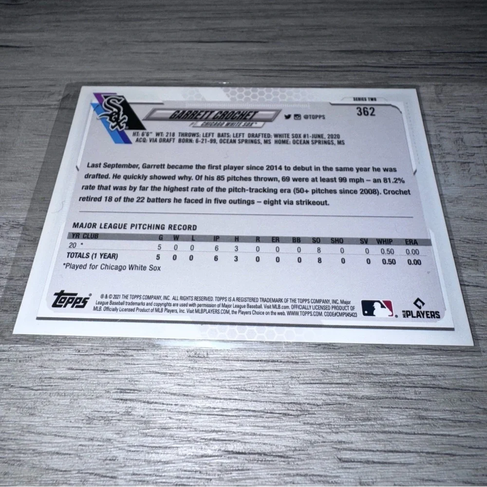 2021 Topps GARRETT CROCHET Employee Edition Rare card #362 CHICAGO WHITE SOX - Picture 4 of 4